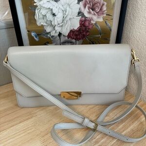 ECCO Genuine Leather Gray & Gold Large Crossbody Bag Clutch Minimalist Designer